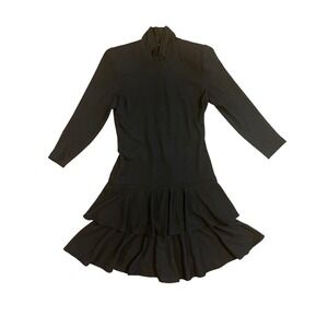 The Kollection Petites‎ Black Wool Turleneck Tiered Dress VTG Saks Fifth Avenue